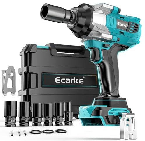 Ecarke Akku-Schlagschrauber 1400 Nm kompatibel mit Makita 18V, 1/2 Zoll | Bürstenloser Motor mit 2800 RPM, LED-Licht und 6 Stecknüssen, ideal für Reifenwechsel, Gerüstbau und Kfz-Wartung