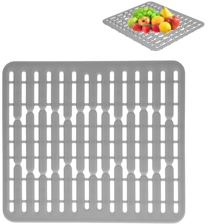 Spülbeckeneinlage aus Silikon, Rutschfeste Abnehmbare Praktische Spülbeckeneinlage für die Küchenspüle Große Abtropfmatte für Schnelles Abtropfen, Spülbecken Matte für Badezimmer (32.5x28.7x1.1cm)