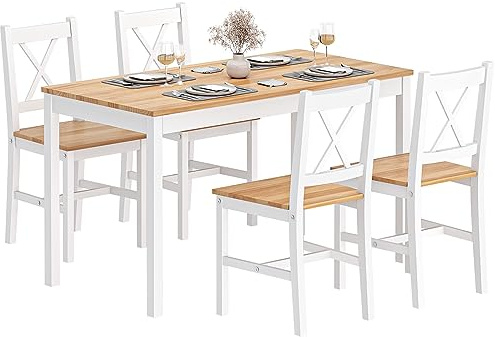 soges Esstisch mit 4 Stühlen Essgruppen Esstisch Set Stühle Esszimmertisch Esszimmerstühle 4er Set aus Holz 10QDLC023-WT