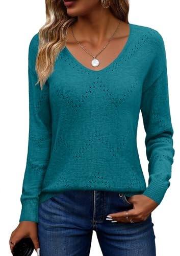 Zeagoo Pullover Damen V-Ausschnitt Strickpullover Langarm Pulli Oberteile | Herbstpulli Elegant Sweatshirt Casual Winterpullover