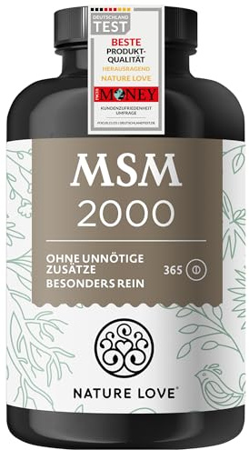 NATURE LOVE® MSM 2000mg mit Vitamin C - 365 laborgeprüfte Tabletten - Kompakteres MSM Pulver als bei Kapseln - Ohne Zusätze, hochdosiert, vegan, in Deutschland produziert