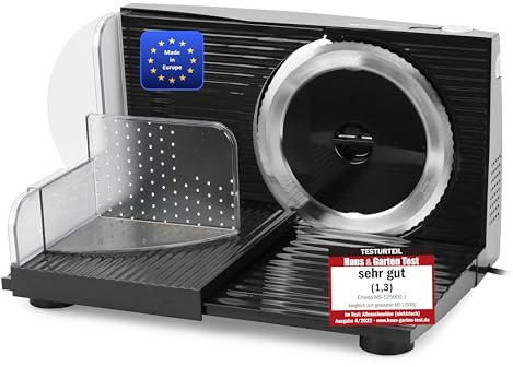 Emerio Allesschneider "Made in EU", Edelstahl Messereinheit in Deutschland produziert, einstellbar 0-17mm, BPA frei, platzsparend klappbar, mit Sicherheitsschalter, Eco 100 Watt, MS-125000.1, Schwarz