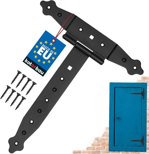 KOTARBAU® Kreuzgehänge Schwarz 250 mm Ladenband Scharnier Schwarz Band Platte Torbeschlag Holzverbindung Werfgehänge Pulverbeschichtet Türscharnier Aussen Tor Scharniere Torbänder