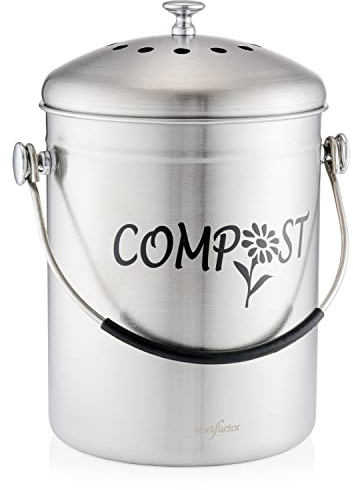 RED FACTOR Deluxe Kompostbehälter Küche Aus Edelstahl Geruchlos - Bio Mülleimer - Inklusive Kostenlosen Aktivkohlefiltern (Matt Designer, 5 Liter)