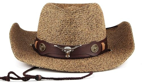 JIAHG Unisex Cowboyhut Sommer Westernhut für Strand, Party, Festival luftiger Sonnenhut mit Sonnenschutz für Damen Herren