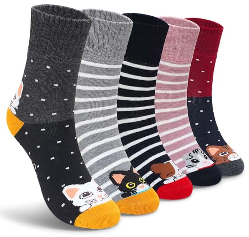 LOFIR Thermosocken Damen Dicke Socken: Warme Wintersocken aus Baumwolle Thermo Lustige Kuschelsocken in Bunt mit Frottee und Gummibund Geschenke für Frauen Weihnachten 5 Paar 39-42