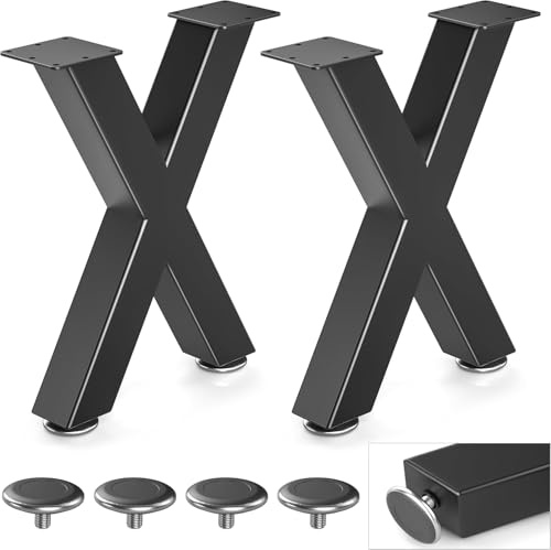 Likapop 16'' Metall-Tischbeine, stabile Schwarze Bankbeine, geeignet für DIY-Couchtische, Esstische, Schreibtische und Bänke - Breite 30 cm x Höhe 40 cm, 2 Stück (16''X-Form)