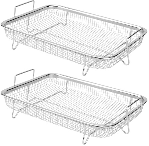 SEUICYNE 2er Set Grillkorb Edelstahl, BBQ Grillgitter mit Grif, 30 x 22 x 5cm Grillblech Backkorb, Crisper Korb, Backofen Gitter, Grillkorb Mesh für Grillen, Backen Keksen, Kuchen, Kühlen