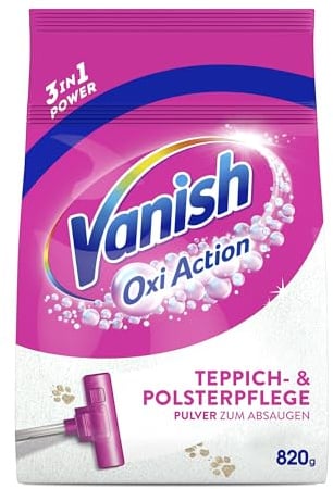 Vanish Oxi Action Polster- und Teppichreiniger Pulver – 1 x 820 g - Großflächen Reinigungsmittel für Teppiche und Polster gegen Schmutz, schlechten Geruch und Staub