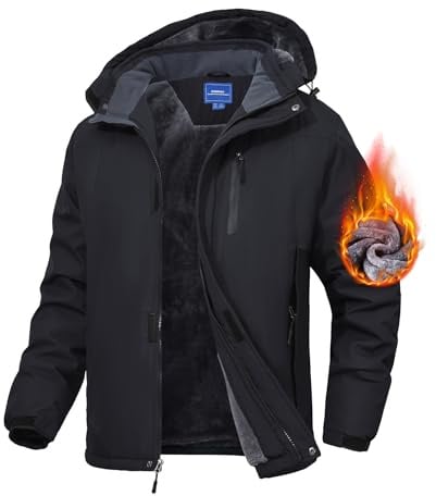 Zoofly Skijacke Herren Winterjacke Wasserdicht Winddicht Skijacke für Männer schneejacke Mann mit Abnehmbarer Kapuze Schwarz M