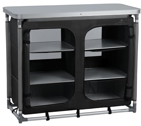 CampFeuer Campingschrank faltbar | 102 cm x 47 cm x 83,5 cm | Campingküche mit 2 Reißverschluss Öffnungen | Camping Regal mit Aluminiumgestell | Campingschrank klappbar, Camping Küche, Faltschrank
