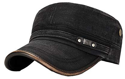 Behone Militär Kappe - Herren Baumwolle Army Mütze, Verstellbar Cadet Hat, Vintage Baseball Cap in Schwarz