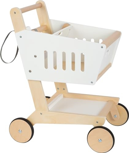 Small Foot Einkaufswagen Fresh aus Holz, Zubehör für den Kaufladen und Supermarkt, Rollenspielzeug ab 3 Jahren, 12403 Toys, Weiß, S
