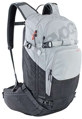 EVOC LINE 30 All-Mountain-Tragerucksack (NEURALITE SYSTEM, Skihalterung, separates Lawinenfach mit Notfallplan, leicht zugängliches Hauptfach, BODDY HUGGING), Silber/Karbongrau meliert