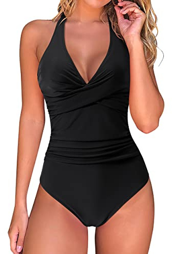 RXRXCOCO Badeanzug Damen Bauchweg Push Up Shape Bademode Neckholder Badeanzug Rückenfrei