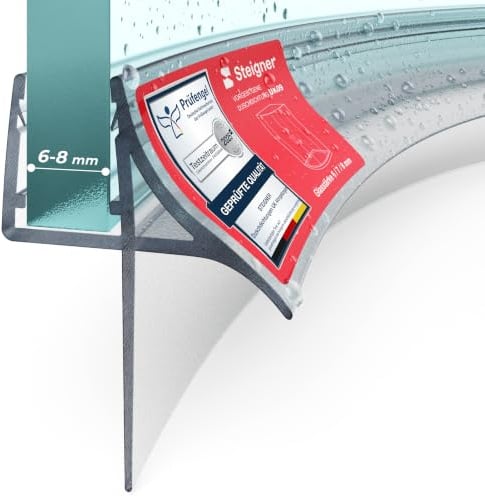 STEIGNER Duschdichtung vorgebogen UK09 100cm (1 Stk.) Transparent  6-8 mm | Vorgebogene Bodendichtung für Runddusche oder Duschkabine Viertelkreis mit Duschtür- Flexibles Material, Perfekte Passform