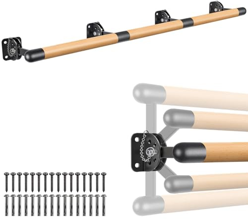 Dolibest 300cm Ballettstange Holz, Ballett Stange Kinder Höhenverstellbar Wandmontage Stretching Tanzstange Erwachsene Zuhause Barre Gym Training Ausrüstung mit Metallhalterung, 4cm Durchmesser