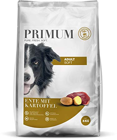 PRIMUM – Soft Adult | Halbfeuchtes Hundefutter mit 70% frischem Fleisch für ausgewachsene Hunde. Getreidefreies Alleinfutter ohne Zusatzstoffe im Beutel | 5kg Ente mit Kartoffel
