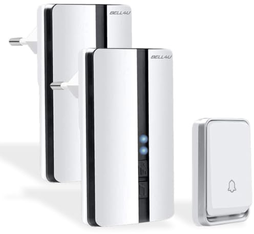 Bell4U Funkklingel Set, batterielos, 1 Sender, 2 Empfänger | Keine Batterien erforderlich, 200 m Reichweite, IP55, 51 Melodien, 4 Lautstärken, LED-Anzeige, einfache Montage