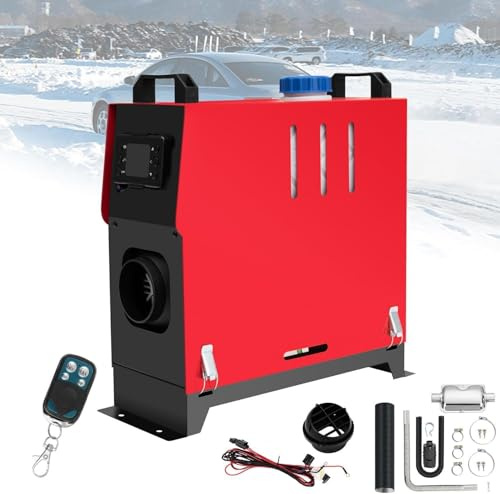 PRIJESSE 8KW Diesel Lufterhitzer, 12V Standhezung Diesel, Luft Dieselheizung, Air Diesel Heizung mit Schalldämpfer&LCD Schalter, Standheizung für Auto RV Boote LKW Wohnmobil Bus (Type1 Rot)