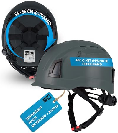 PRO FIT Arbeitsschutzhelm D!-Rock Anthrazit - Belüfteter Bauhelm mit Drehrad - 53-56 cm Kopfband - 30 mm Stecktaschenhalterung - Für die Baustelle