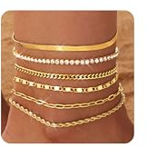 FIOROYAL 6Pcs fußkettchen Gold für Frauen,Wasserfest 14K Fußkette Gold | Hypoallergene Verstellbares Fussketten Set ,Trendy Zierliche Strand Layered Stapelbare FußSchmuck,Sommer Schmuck