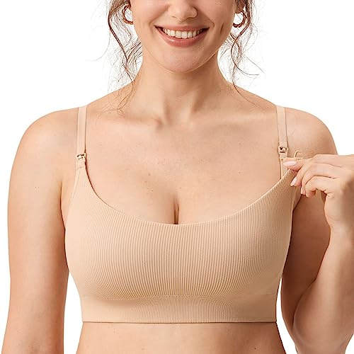 MOMANDA Damen Still BH Gerippt ohne Bügel | Seamless, Soft Gepolstert, Schwangerschafts BHs, Schlaf, Bequemer