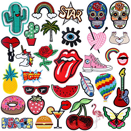 Patches zum aufbügeln - RYMALL 32 Stk Patch Sticker, Niedlich DIY Kleidung Patches Aufkleber Sommer-Thema für T-Shirt Jeans Kleidung Taschen