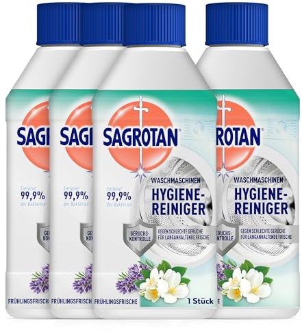 Sagrotan Waschmaschinen Hygiene-Reiniger Frühlingsfrische – Maschinenreiniger für eine hygienische Waschmaschine – 4 x 250 ml