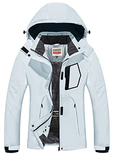 WULFUL Damen wasserdichte Skijacke Warme Wintermäntel Winddichte Winterjacken für Frauen Fleece Gefüttert Windbreaker mit Kapuze, Hellgrau, M