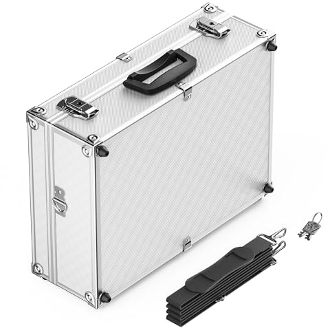 Wiltec Alu Universalkoffer 46x33x15,2 cm, Alubox abschließbar für Aufbewahrung und Transport von Werkzeug, Messgeräten usw., mit Griff und Tragegurt