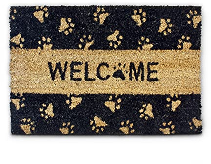 Relaxdays Fußmatte Kokos Motiv TATZE 40 x 60 cm Kokosmatte mit rutschfester PVC Unterlage Fußabtreter aus Kokosfaser als Schmutzfangmatte und Sauberlaufmatte Fußabstreifer für Außen und Innen, schwarz