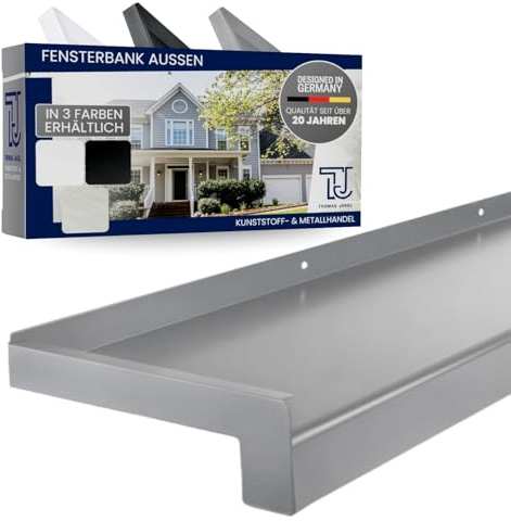 TJ Fensterbank Außen I 50 mm x 600 mm I Silber E6EV1 I hochwertiges Aluminium Fensterbrett mit Seitenabschluss I pflegeleichter & langlebiger Alu Fenstersims I pulverbeschichtete Außenfensterbank