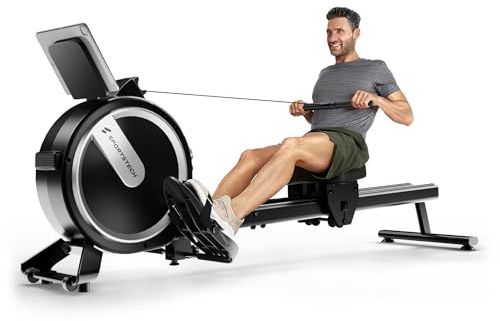 Rudergerät für Zuhause mit Wasser- oder Magnetwiderstand, bis 150 kg, LED-Display, App kompatibel, Dual Slide Rail, leise, ergonomischer Sitz, Ganzkörpertraining, vertikal verstaubar, PROwer/WRX500