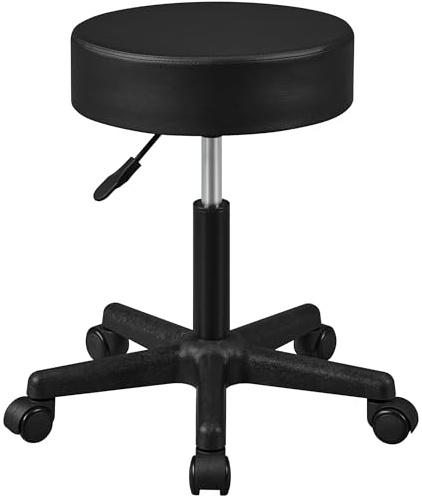 Yaheetech Schminkhocker, Schminkstuhl, Barhocker, höhenverstellbar, 360° drehbar, Dicke Polsterung, für Schminktisch, Schlafzimmer, Esszimmer, modern, Schwarz