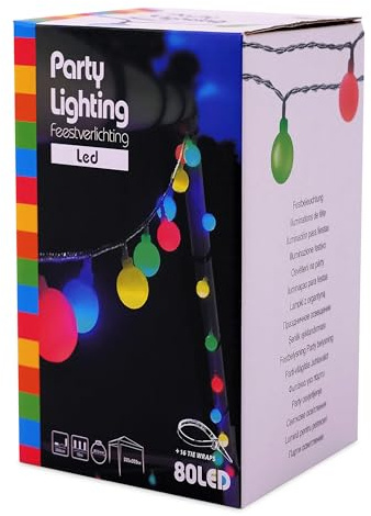 Spetebo LED Party Lichterkette mit 80 Kugeln 16 m mit Netzteil - bunt | Festbeleuchtung Pavillon Außen Party Garten Balkon Beleuchtung kabelgebunden