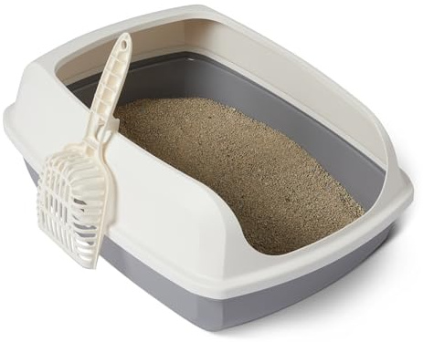 Amazon Basics Große Katzentoilette mit Offener Oberseite, Leicht zu Reinigen, Einschließlich Schaufel, Weiß/Grau, 50,5cm x 38,0cm x 20,0cm