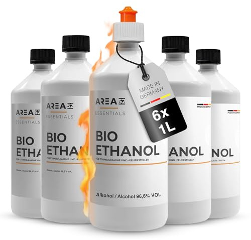 Area52 – Bioethanol 6x1L Set Ethanol – Reiner Ethylalkohol mit 96,6% Reinheitsgrad – Für Ethanolkamine, Tischkamine & Bioethanol-Feuerstellen – Geruchslos & rußfrei – Für Indoor & Outdoor (6 x 1L)