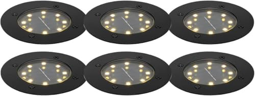 lambado 6er Set LED Solar Bodenleuchten Außen Schwarz matt | Hochwertige Bodenstrahler Wetterfest IP65 Ø12cm | Bodeneinbaustrahler mit 8 SMD LEDs Warmweiß 3000K