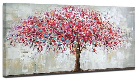 Mintura Handgemaltes Ölgemälde auf Leinwand in Acryl, Motiv großer roter Baum, 70 x 140 cm, ohne Rahmen