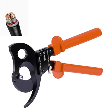 VEVOR Ratschenkabelschneider, Federstahlklingen mit PVC-beschichteten Griffen, Schnellverschlussknopf, Ratschen-Kabelschneider zum Schneiden von Kupfer- und Aluminiumkabeln bis zu 1000 MCM / 500 mm²