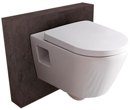 BERNSTEIN Design Wand-WC Spülrandlos Hänge-Toilette Set Mit Abnehmbaren Deckel, WC-Sitz Mit Absenkautomatik, Ohne Spülrand ViveoTiefspül D-Form - Randlos Standard-Deckel