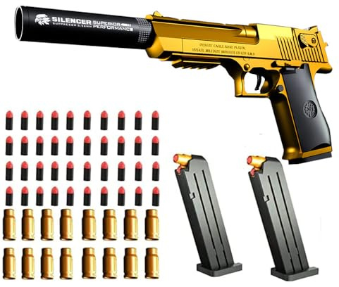 AGDLLYD Spielzeug Pistole,Wüstenadler,Kinder Pistole mit Schalldämpfer,Schaumstoff-Blaster,40 Darts,1:1 Spielzeugpistole-Look echt,für Sicherheitstraining oder Spiel (Gold)