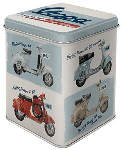 Nostalgic-Art Retro Teedose, 100 g, Vespa – Model Chart – Geschenk-Idee für Roller-Fans, Original Lizenzprodukt (OLP), Aufbewahrung für losen Tee und Teebeutel, Vintage Design