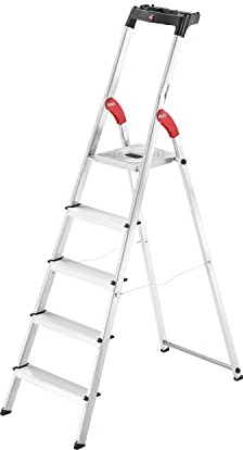 Hailo Stehleiter StandardLine 5 Stufen, belastbar bis 150 kg, mittelgroße Leiter aus Aluminium mit Ablage & Stabiler Holmführung, klappbare Aluleiter rostfrei, Aktuelles Modell L60, Made in Germany