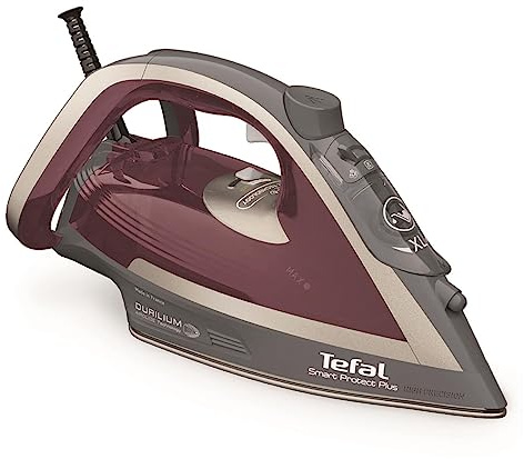 Tefal Dampfbügeleisen Smart Protect Plus, 2800W, kontinuierliche Dampfabgabe von bis zu 40 g/Min., automatische Abschaltung, Vertikaldampf, Durilium Airglide Bügelsohle, weinrot/grau, FV6870