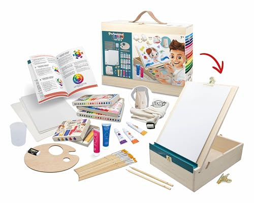 BUKI 5440 - Professional Studio Künstler - Holz-Malkoffer mit Staffelei, Acrylfarben, Leinwänden & Zubehör – Tragbar mit Griff, ab 7 Jahren