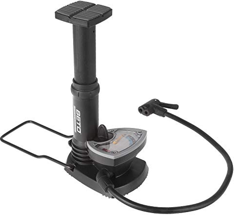 Beto Fußpumpe, Standpumpe, Luftpumpe, mit Manometer, mit Universaldoppelpumpenkopf, Ballnadel, Luftmatratzenadapter, 100psi, 7bar, AV, DV, FV, Autoventil, Dunlopventil, Französisches Ventil, Schwarz