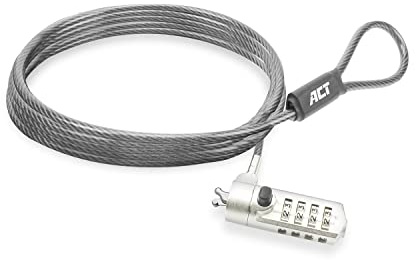 ACT Laptop Schloss Sicherheitskabel 2m, Passwort Schutz 4 Digit Zahlenschloss, Wedge Slot Notebook Schloss, Schwenkbarer Schlosskopf, Laptopschloss Dell, Tragbares Anti-Diebstahl Kabel - AC9035