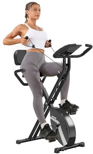 Micyox MX600 Heimtrainer Fahrrad Magnetisches mit Rückenlehne Heimtrainer Fahrrad Klappbar mit LCD-Display und Herzfrequenzsensor Homtrainer mit Widerstandsbändern